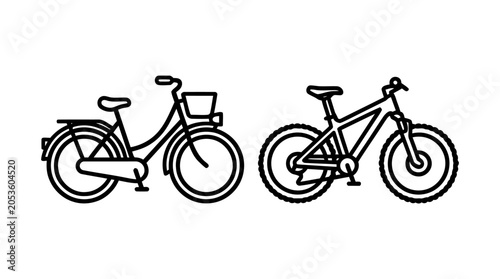 Obraz na płótnie Vector line art of two distinct bicycles an urban cruiser and an off-road model