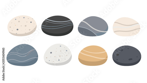 Fotografía Set of smooth decorative pebble stones in flat vector style