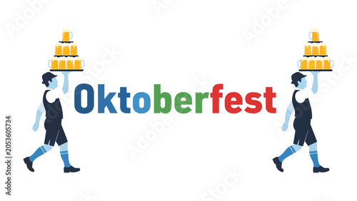 Фотография Oktoberfest Celebration with Beer Mugs: A vibrant illustration depicting the spirit of Oktoberfest