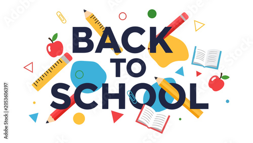 Obraz na płótnie Back to School Celebration: A vibrant illustration brimming with educational elements and cheerful designs announces the joyous return to school, inspiring learning and new beginnings