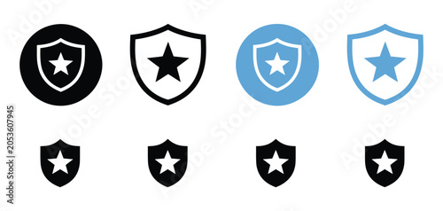 Shield star icon, vector police badge and security protection symbol design for web and app interfaces