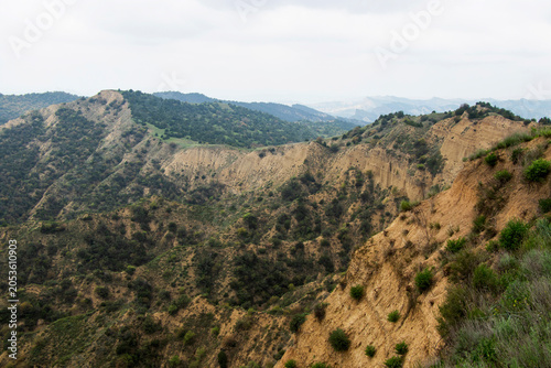 Dramatic badland formations and rugged canyons dominate the landscape of Vashlovani Protected Areas in eastern Georgia.