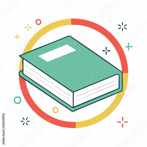 Isometric Book Icon with Decorative Elements