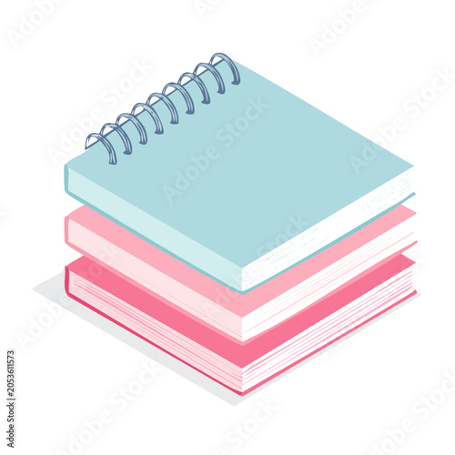 Isometric stack of spiral notebooks