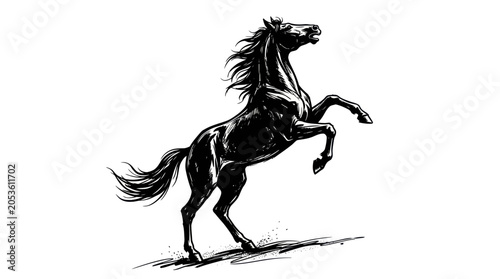 Fotografie Rearing Black Horse Silhouette, Majestic Equine Power, Dynamic Animal Illustrati