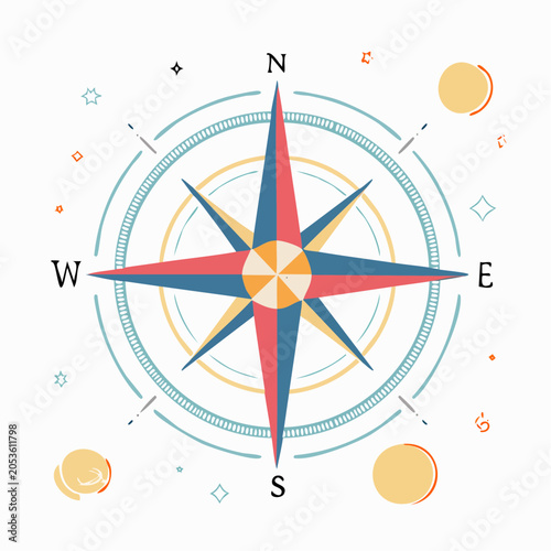 Stylized Compass Rose with Celestial Elements