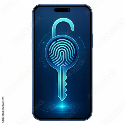 Biometric Passkey Login Smartphone With Fingerprint Key and Unlocked Security Concept