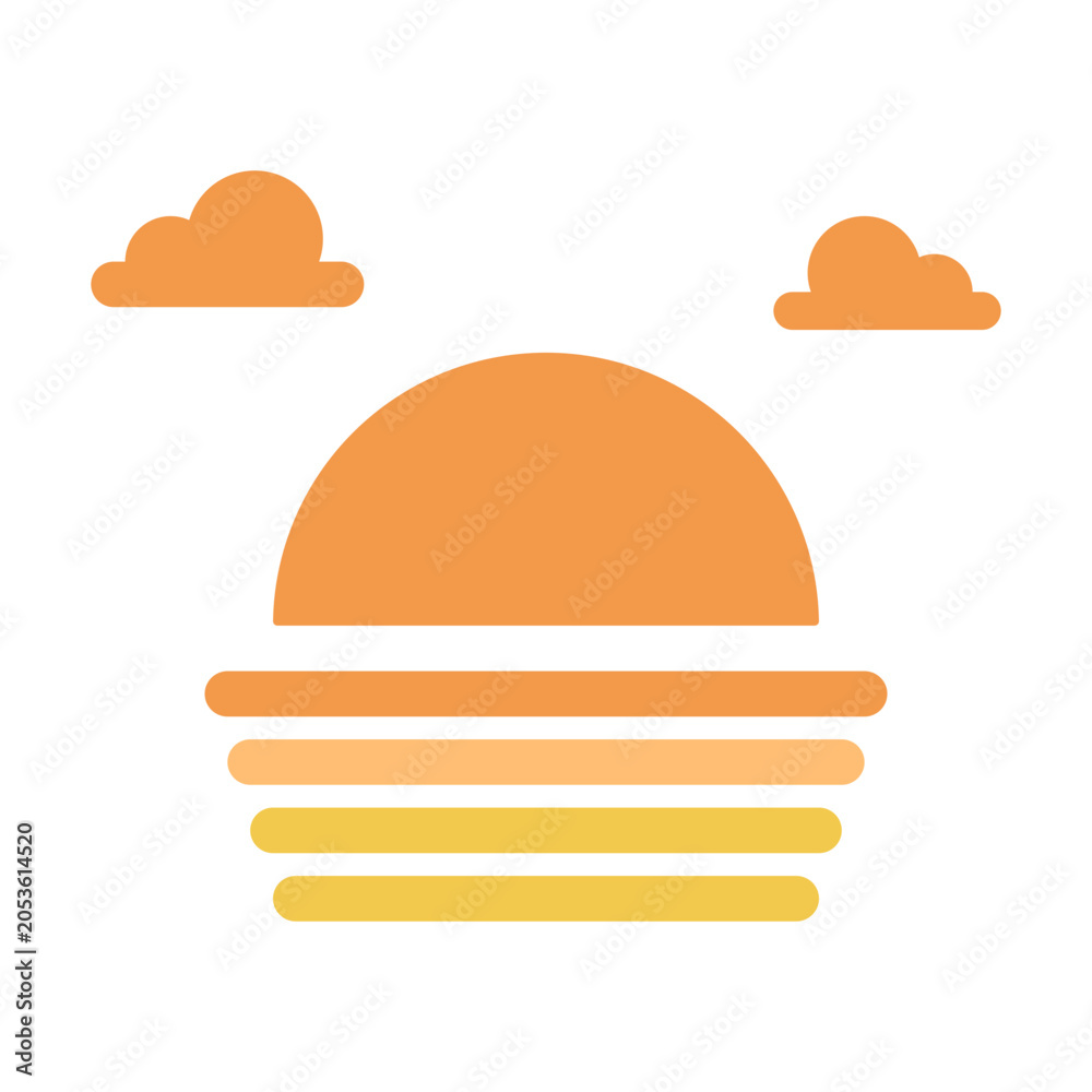Fototapeta premium Sunset icon symbolizing beautiful evening scenery and relaxing vacation experiences.