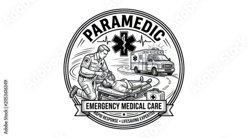 Fényképezés Paramedic Emergency Medical Care Emblem: Ambulance, Doctor, Patient Care, Lifesa