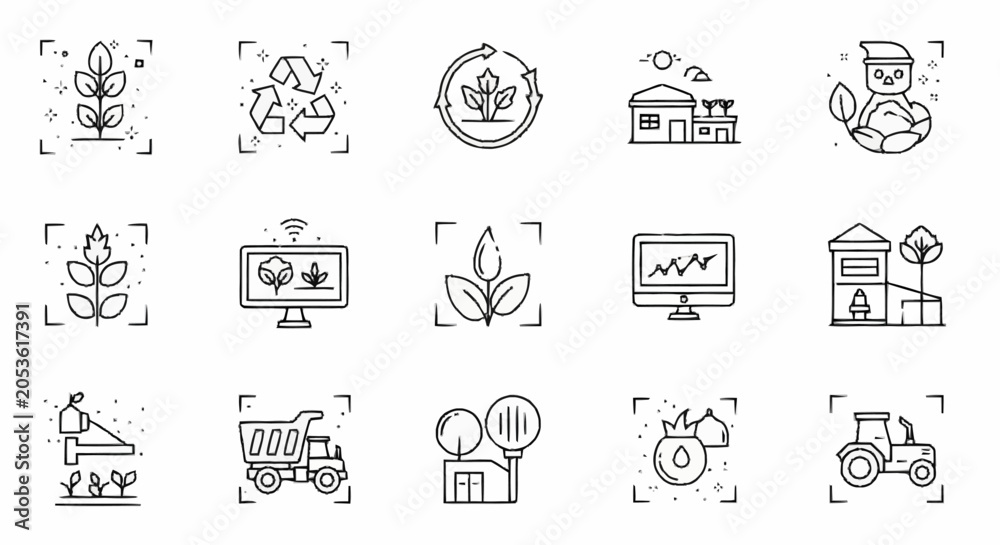 Fototapeta premium Agriculture Farming Icons and Symbols.