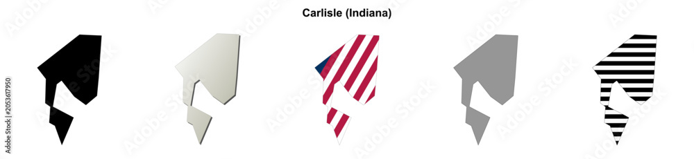 Obraz premium Carlisle (Indiana) blank outline map set