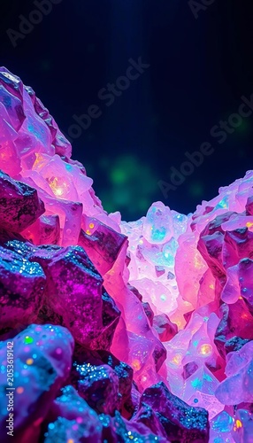 Iridescent geological formations bloom in a vibrant, crystalline nebula, reflecting kaleidoscopic light,  formation,  deep