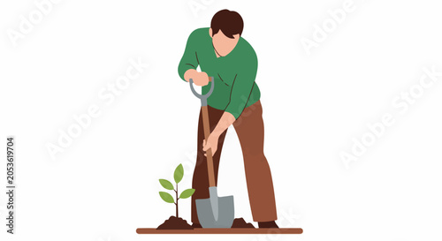 Person planting a small tree with a shovel