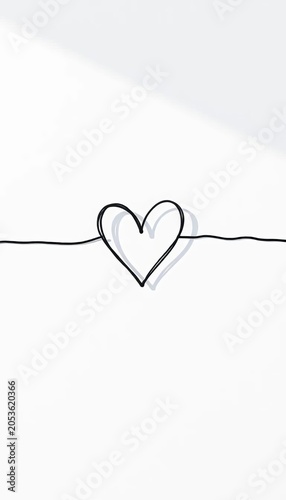 Minimalist doodle heart on geometric line, hand-drawn charm for romantic designs, isolated, iconography
