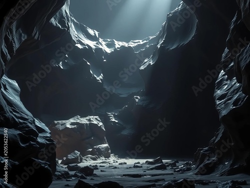 Sculpted silver gleams, shadow-kissed, a low vista of molten light and obsidian depths,  striking,  dark