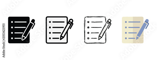 Foto Notebook icons set featuring various styles of notebooks with pens isolated on t