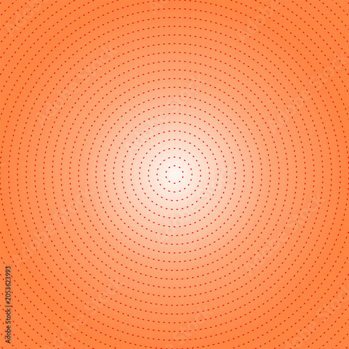 Vibrant orange gradient background featuring concentric circular patterns of red dotted lines.