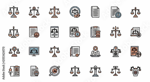 Fotografie Justice law scales icons set.