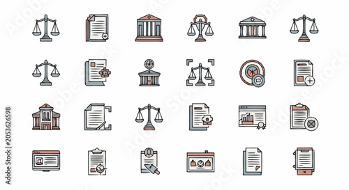 Photos Law legal justice icons set.