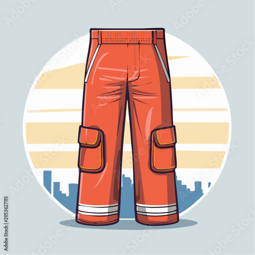 Illustration of Orange Cargo Pants with Cityscape Background