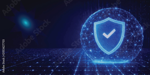 Data protection security shield inside a digital network sphere with security protection technology internet computer communication connection innovation background abstract development