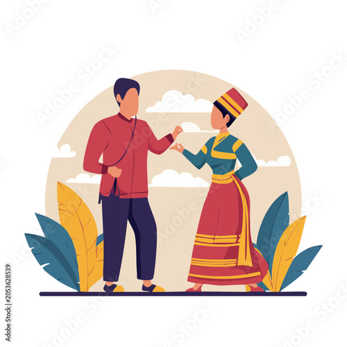 Couple in Traditional Dress Flat Vector Illustration