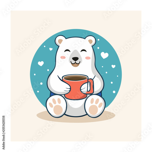 Cute Polar Bear Cartoon with Coffee Cup