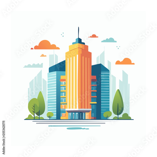 Modern City Building Flat Vector Illustration