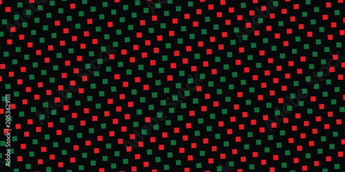 Seamless Red and Green Polka Dot Geometric Square Pattern on Black Background for Christmas Holiday Vector Wallpaper