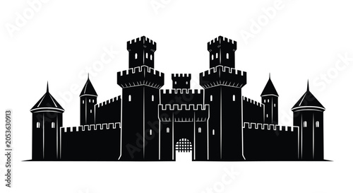 Φωτογραφία Black silhouette of a medieval castle