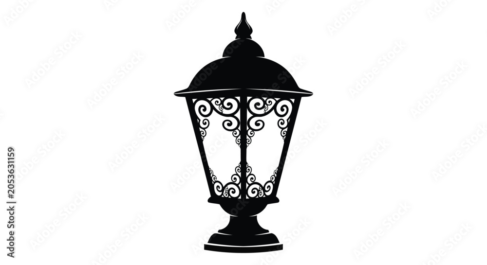 Fototapeta premium Black silhouette of an ornate outdoor lamp post