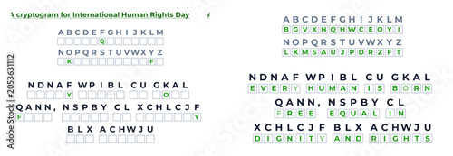 Vector image with cryptogram code for International Human Rights Day with the correct answer  
