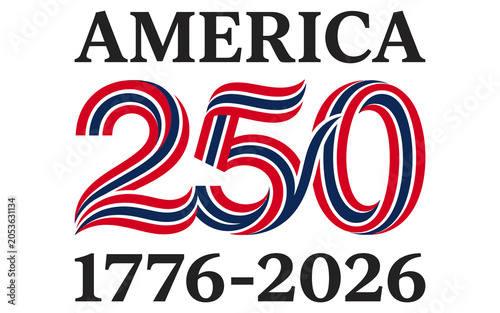 America 250 logo with red, blue, and gray text on transparent background