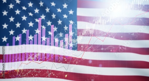 American flag, financial graph, stock market, USA economy, business background
