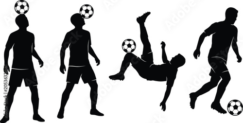 Foto Soccer Player Silhouette Set Featuring Ball Juggling Dribbling and Bicycle Kick