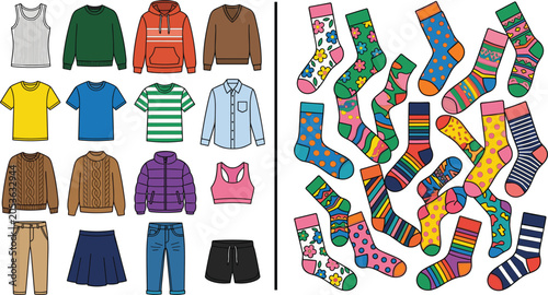 Tableau sur toile Colorful vector flat apparel vector set featuring casual garments and a collecti