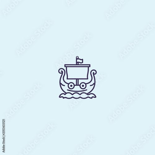 Viking ship cute logo design template vector illustration