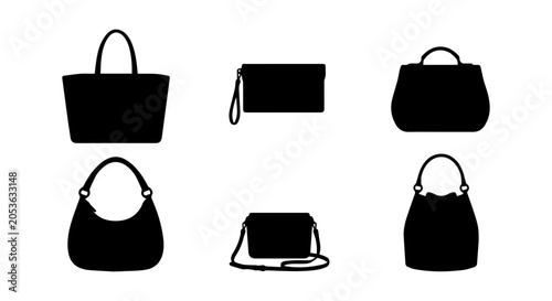 Photos Handbag icon set, solid silhouette, white background