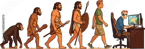 Schilderij op canvas Humorous Human Evolution Vector Design From Ape to Caveman and Modern Office Wor