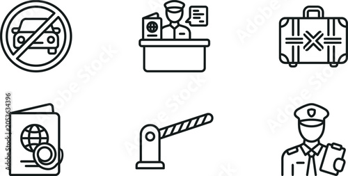 Billede på lærred Road Traffic Control Sign Thin Line Icon Set - Speed and Rules