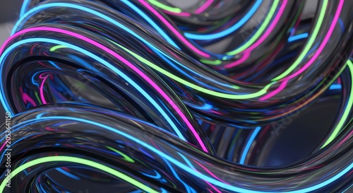 Glowing neon cables in translucent black tubes