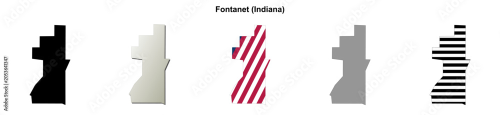 Fototapeta premium Fontanet (Indiana) blank outline map set