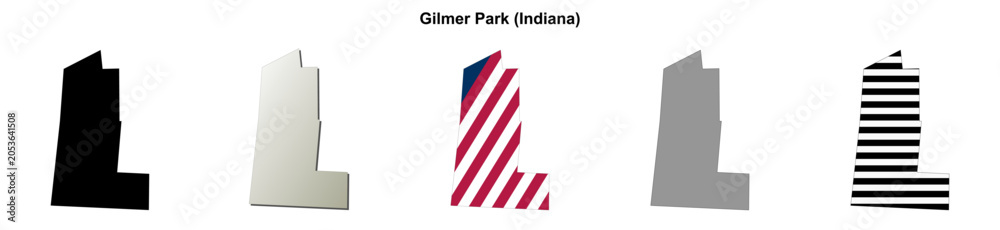 Obraz premium Gilmer Park (Indiana) blank outline map set