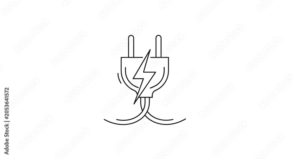Fototapeta premium Minimalist line art icon of an electrical plug with a lightning bolt, symbolizing power, energy, and electric connection concept.