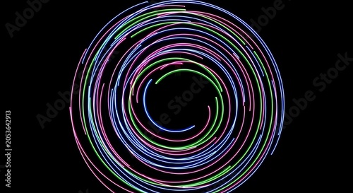 Neon light spirals on black background