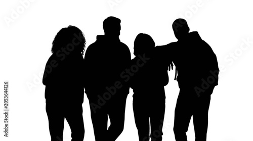 Obraz na plátně Four friends standing together silhouette style isolated on transparent backgrou