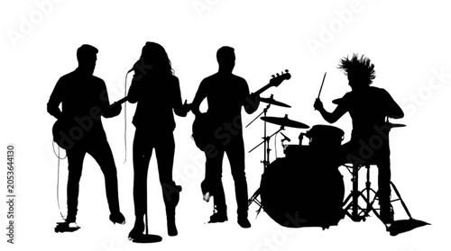 Silhouette band playing music together isolated on transparent background, Vector
