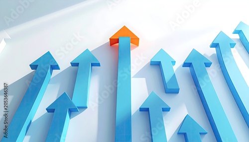 Array of upward blue arrows; one distinct orange arrow leads