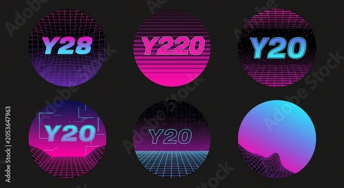 Y20 and Y28 graphic circles with grid patterns