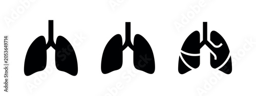 Schilderij op canvas Human Lungs Anatomy Icons Set - Respiratory Organ Symbols